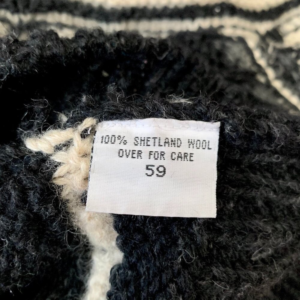 Vintage Giordano Wool Sweater Cowl Neck Striped Black White Fisherman Nordic - Picture 9 of 11